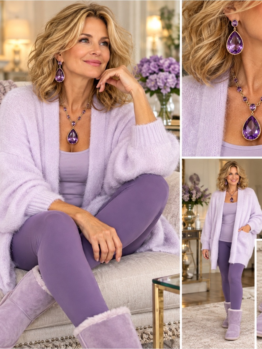 XXXL Arizona Jean Company Lavender Open-Front Cozy Cardigan